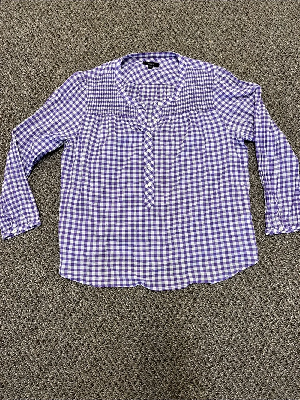 J.Crew Re-Imagined Purple Gingham Smocked Button-Front Women's Top Size XXL